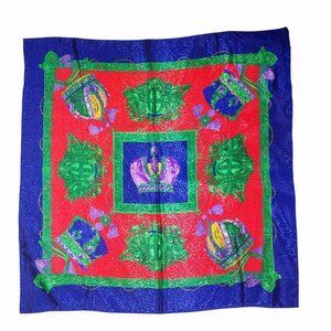 Royal Crown Crest Print Square Scarf Vintage Aroque Equestrian Shields Chains